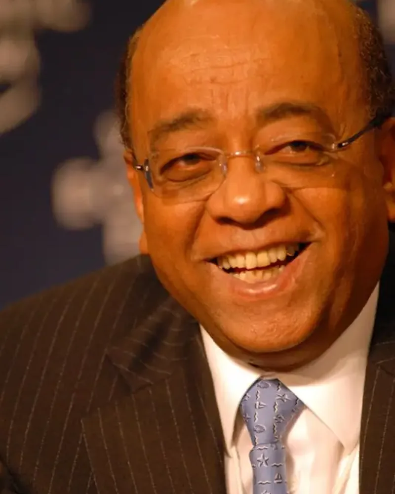 Portrait of Mo Ibrahim, Telecoms Pioneer. Governance Champion. Africa's Accountability Champion.