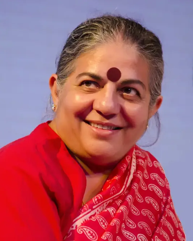 Portrait of Vandana Shiva, Environmental Philosopher. Seed Keeper. Voice of the Earth.
